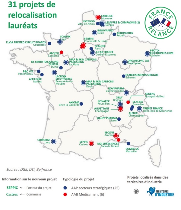 France Relance : la carte des 31 premiers projets de relocalisation dévoilée