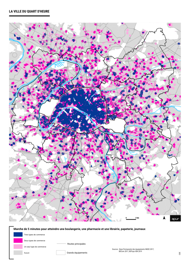 Commerces essentiels : l'Apur cartographie la ville du quart d’heure