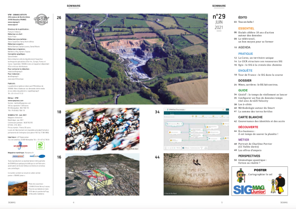 Dossier mines et carrières, Tour de France, Egis, Territoire de Corse, CICR, ArcGIS Velocity... Découvrez le sommaire du nouveau SIGMAG