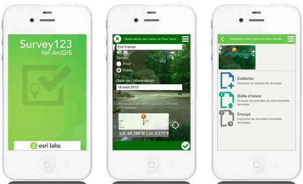 Survey 123 for ArcGIS permet de concevoir des formulaires de collectes de données à destination de son organisation.