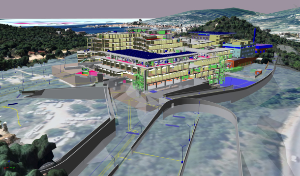 La construction entièrement BIM du nouvel hôpital d’Ajaccio dépasse les murs du bâtiment par un BIM multi-échelles relié au «BIM urbain» d’une maquette numérique de la ville. © CSTB