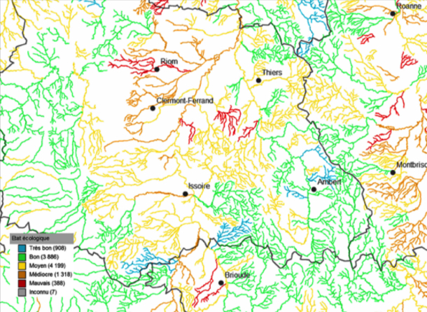 État écologique des cours d'eau data.eaufrance.fr