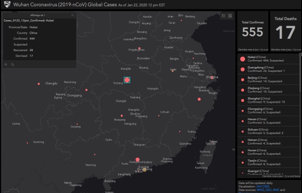 Coronavirus 2019-nCoV : une carte pour suivre la propagation du virus