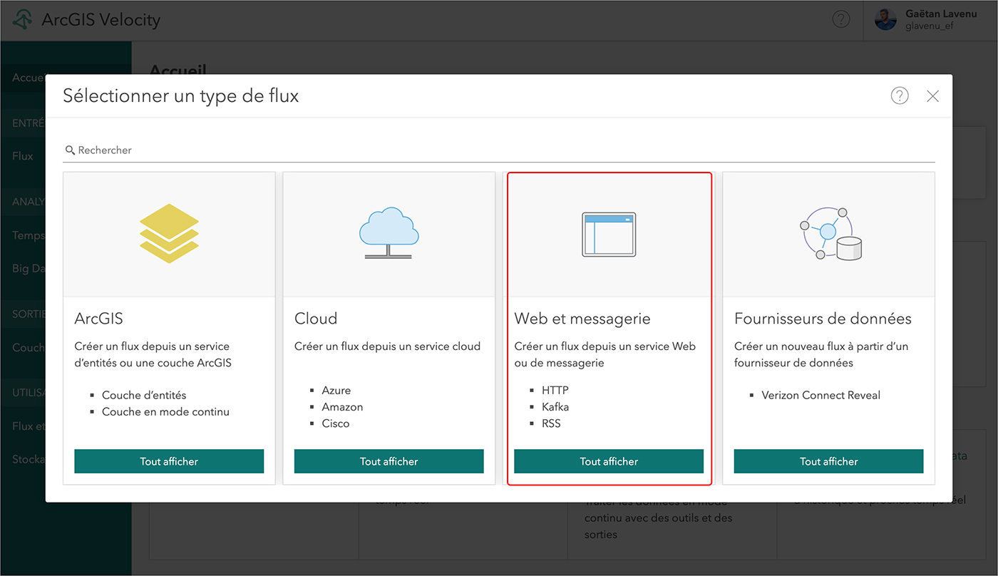 Configurer un flux de données temps-réel avec ArcGIS Velocity