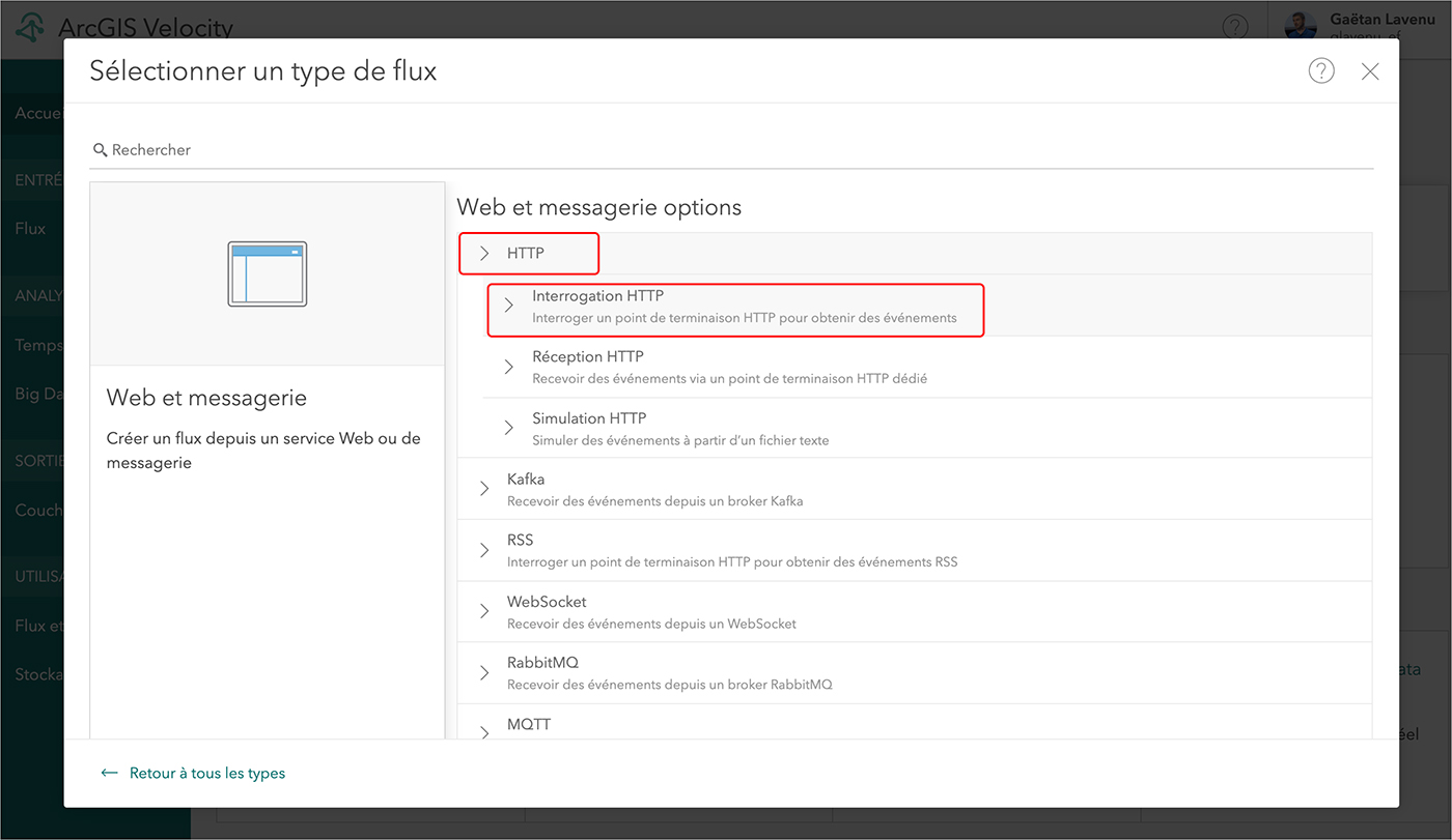 Configurer un flux de données temps-réel avec ArcGIS Velocity