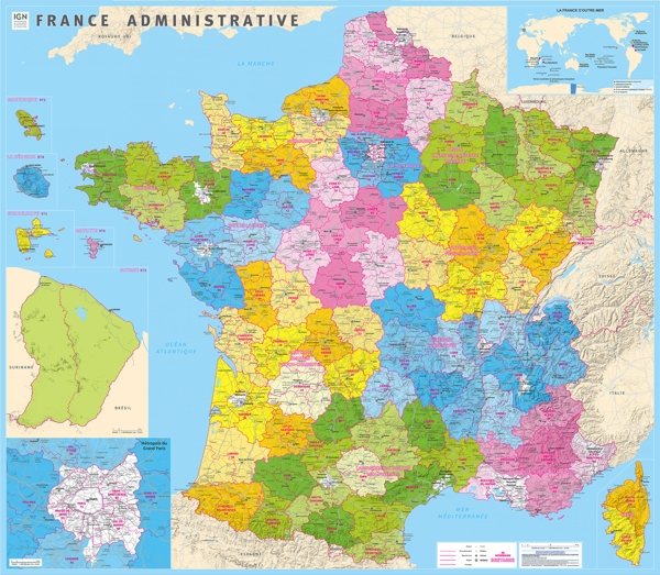 L'IGN édite la nouvelle carte de la France administrative et calcule les centres géographiques de chaque département